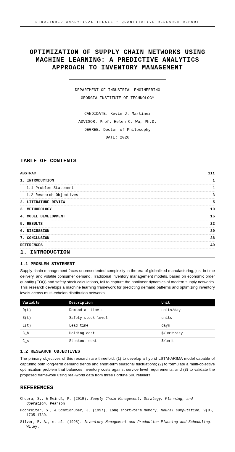 Structured analytical thesis